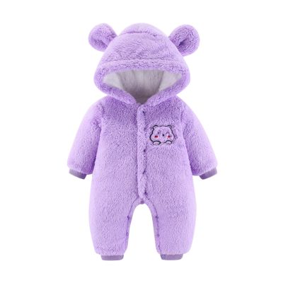 Newborn Baby Flannel Bear Bodysuit Baby Fleece Snowsuit Jumpsuit Warm Dance Hooded Outfits Double (c-Purple, 9-12 Months)