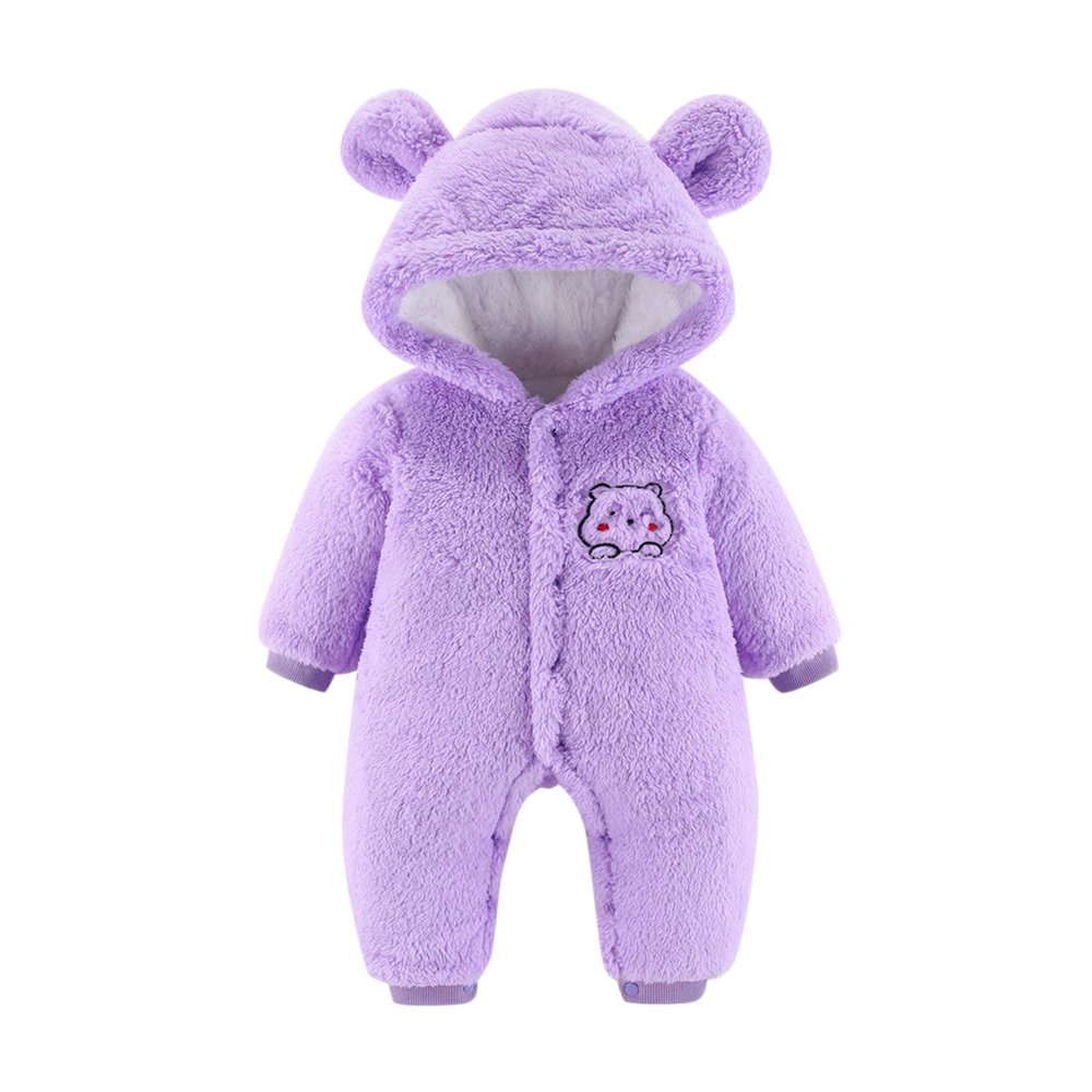 Newborn Baby Flannel Bear Bodysuit Baby Fleece Snowsuit Jumpsuit Warm Dance Hooded Outfits Double (c-Purple, 9-12 Months)