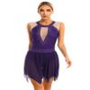 Xnihocha Womens Lyrical Dance Costume Glitter Rhinestone Sleeveless Mesh Tulle Leotard Dress Figure Skating Dance Dress F0737Purple X-Large view 1
