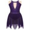 Xnihocha Womens Lyrical Dance Costume Glitter Rhinestone Sleeveless Mesh Tulle Leotard Dress Figure Skating Dance Dress F0737Purple X-Large view 3