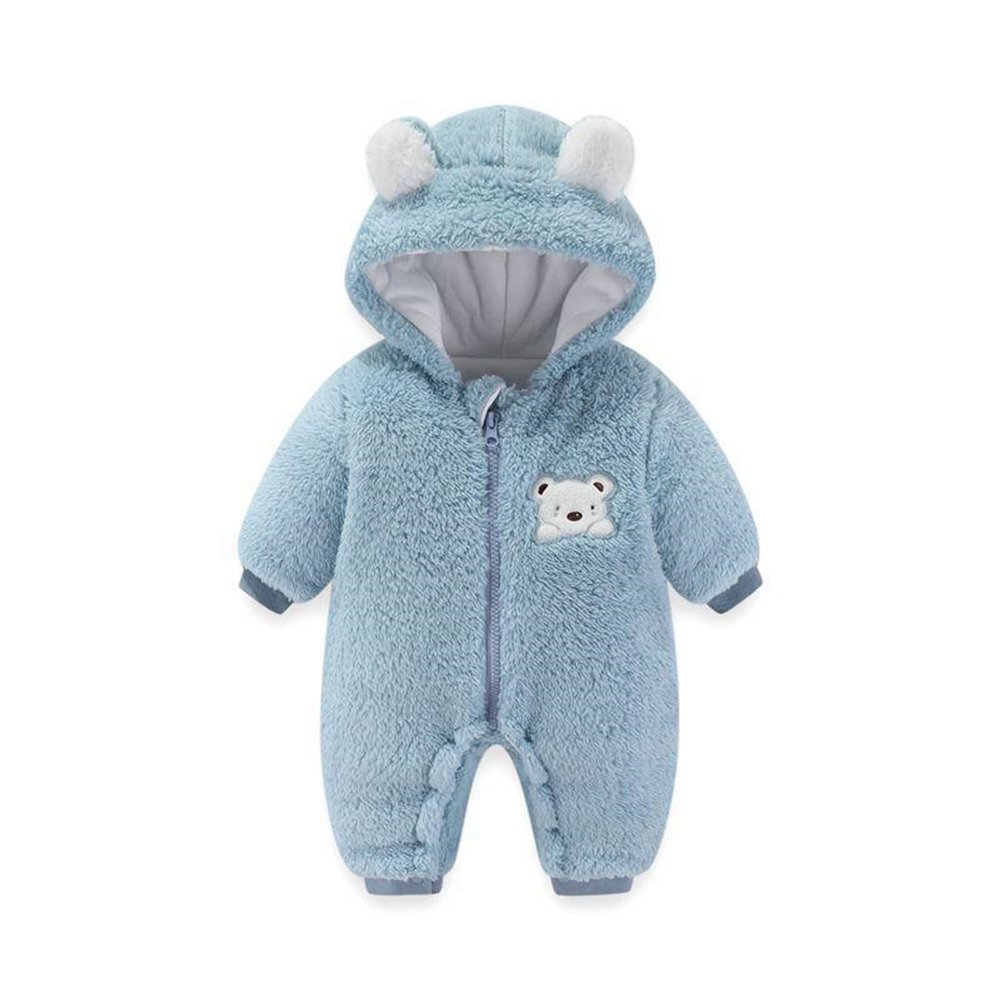 Newborn Baby Flannel Bear Bodysuit Baby Fleece Snowsuit Jumpsuit Warm Dance Hooded Outfits Double (d-Blue, 3-6 Months)