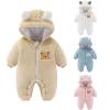 Newborn Baby Flannel Bear Bodysuit Baby Fleece Snowsuit Jumpsuit Warm Dance Hooded Outfits Double (d-Blue, 3-6 Months) view 2