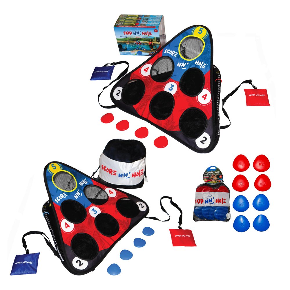 SKIP NN' HOLE 8x Extra Stonnes Pool Game Set Bundle with 8X Extra Skipping Stonnes | Skipping Stone Swimming Pool Cornhole Game for All Ages