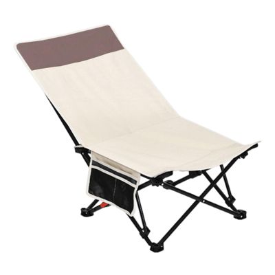 KSIEE Folding Beach Chair, Camping Chair, 600D Oxford Foldable Chaise Lounge Chair with Side Pocket, Lightweight Stable Beach Lounger for Sitting and Lying Down (White)