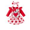 Baby Girl Christmas Outfit Long Sleeve Romper Onesie Deer Plaid Suspender Skirt Set Cute Fall Winter Clothes (Red-Love Heart Bear, 3-6 Months) view 1