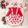 Baby Girl Christmas Outfit Long Sleeve Romper Onesie Deer Plaid Suspender Skirt Set Cute Fall Winter Clothes (Red-Love Heart Bear, 3-6 Months) view 3