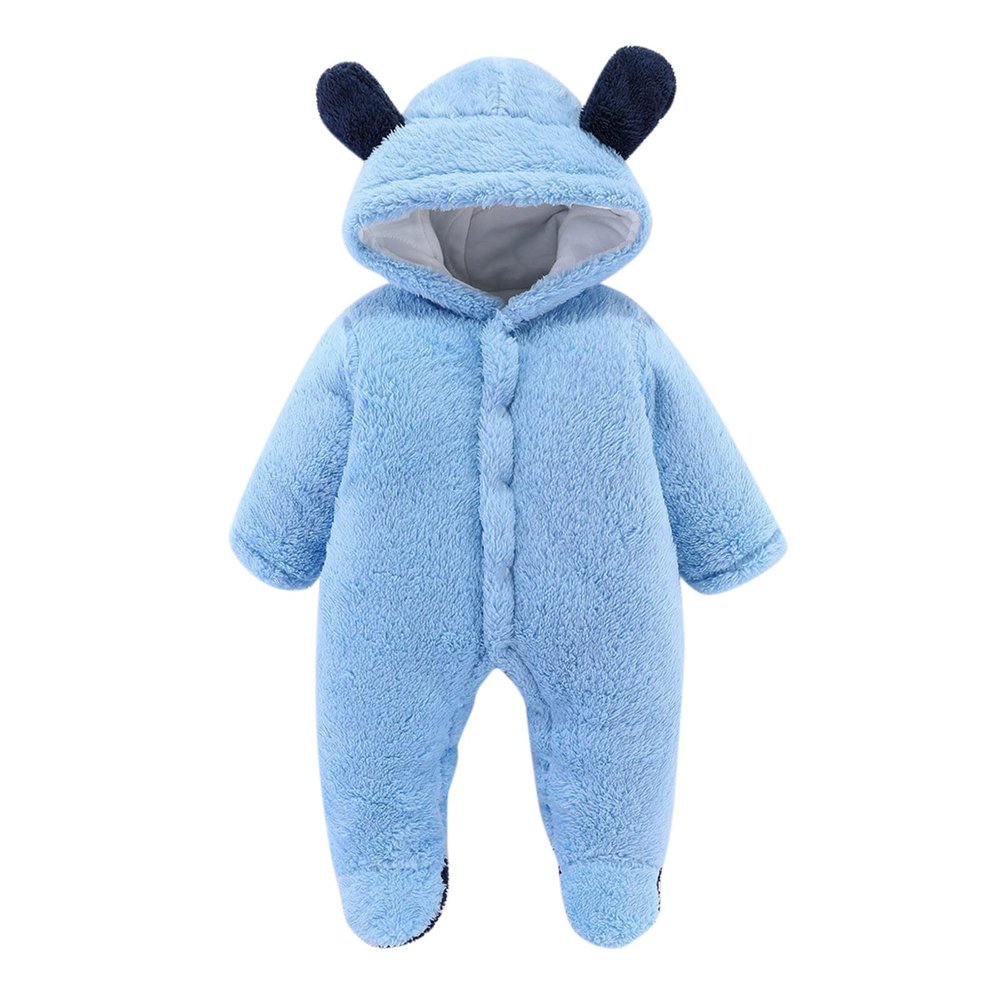Newborn Baby Flannel Bear Bodysuit Baby Fleece Snowsuit Jumpsuit Warm Dance Hooded Outfits Double (a-Blue, 6-9 Months)