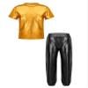 Loodgao Kids Girls Boys Shiny Dance Costume Leather Short Sleeve T-Shirts with Jogger Pants Set 2 Piece Sports Outfits Metallic 16 Years view 1
