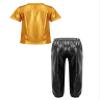 Loodgao Kids Girls Boys Shiny Dance Costume Leather Short Sleeve T-Shirts with Jogger Pants Set 2 Piece Sports Outfits Metallic 16 Years view 2