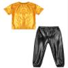 Loodgao Kids Girls Boys Shiny Dance Costume Leather Short Sleeve T-Shirts with Jogger Pants Set 2 Piece Sports Outfits Metallic 16 Years view 4