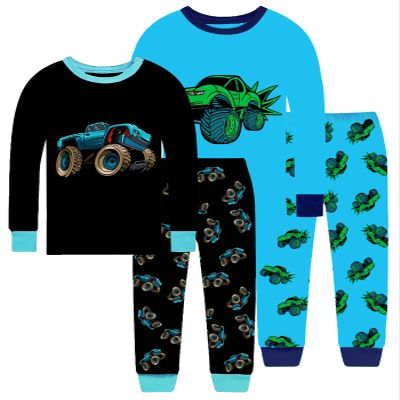 Little bety 4 Pieces Boys Truck Pajamas Toddler Boys Cotton Pjs Kids Sleepwear Sets Size 8 Black&Blue