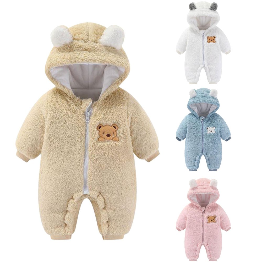 Newborn Baby Flannel Bear Bodysuit Baby Fleece Snowsuit Jumpsuit Warm Dance Hooded Outfits Double (d-Yellow, 0-3 Months)
