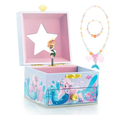 Kids Musical Jewelry Box for Girls and Pretty Jewelry Set Blue