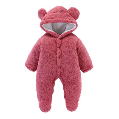 Newborn Baby Flannel Bear Bodysuit Baby Fleece Snowsuit Jumpsuit Warm Dance Hooded Outfits Double (a-Wine, 3-6 Months)