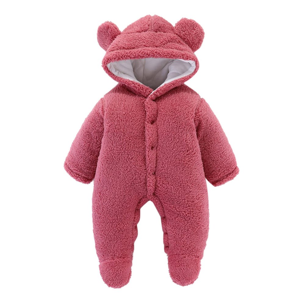 Newborn Baby Flannel Bear Bodysuit Baby Fleece Snowsuit Jumpsuit Warm Dance Hooded Outfits Double (a-Wine, 3-6 Months)