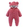 Newborn Baby Flannel Bear Bodysuit Baby Fleece Snowsuit Jumpsuit Warm Dance Hooded Outfits Double (a-Wine, 3-6 Months) view 1