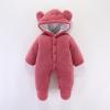 Newborn Baby Flannel Bear Bodysuit Baby Fleece Snowsuit Jumpsuit Warm Dance Hooded Outfits Double (a-Wine, 3-6 Months) view 3