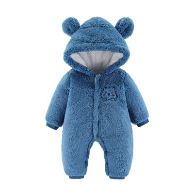 Newborn Baby Flannel Bear Bodysuit Baby Fleece Snowsuit Jumpsuit Warm Dance Hooded Outfits Double (c-Blue, 6-9 Months)