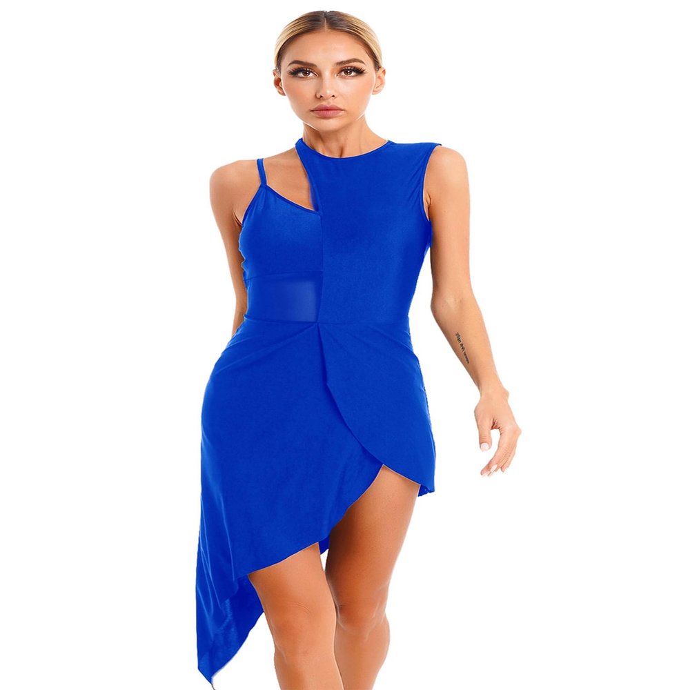 vastwit Women's Latin Ballroom Jazz and Tap Dance Dresses Asymmetrical Lyrical Dance Costume for Performance Royal Blue B Small