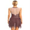 Xnihocha Womens Lyrical Dance Costume Glitter Rhinestone Sleeveless Mesh Tulle Leotard Dress Figure Skating Dance Dress F0737Brown Large view 2