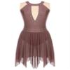 Xnihocha Womens Lyrical Dance Costume Glitter Rhinestone Sleeveless Mesh Tulle Leotard Dress Figure Skating Dance Dress F0737Brown Large view 3