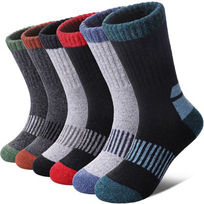 LINEMIN Kids Merino Wool Hiking Socks Toddlers Boys Girls Winter Warm Thick Thermal Boot Cushion Crew Socks 6 Pairs (4-7 Years, Mix Wool Hiking Socks)