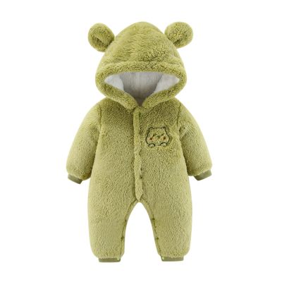 Newborn Baby Flannel Bear Bodysuit Baby Fleece Snowsuit Jumpsuit Warm Dance Hooded Outfits Double (c-Green, 3-6 Months)