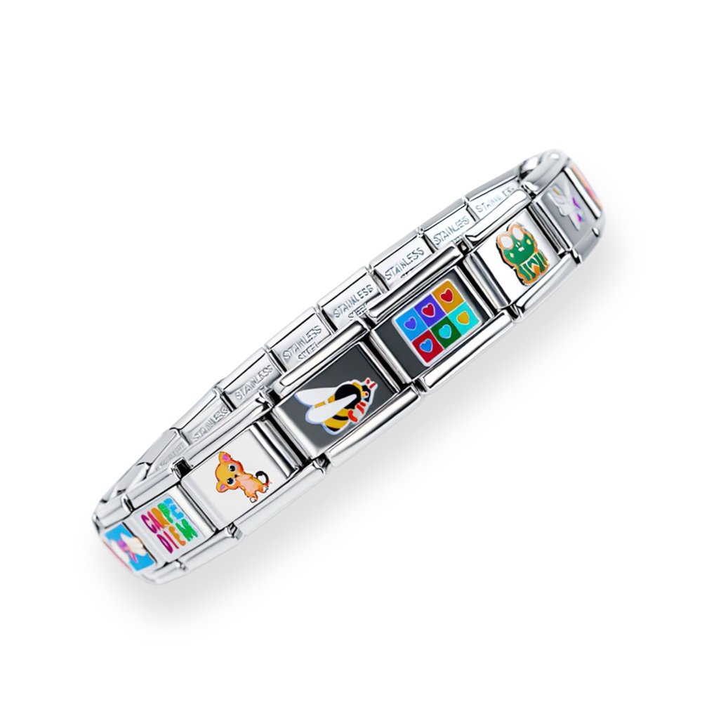 2CUTECHARMZ Full 18 Charm Italian Charm Bracelet, Complete charm bracelet with unique designs! 6.9 inches long, interchangeable charms