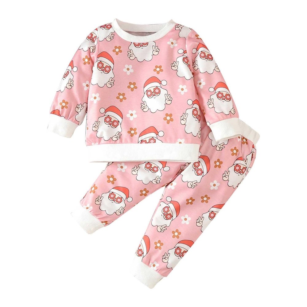 Kids Girls Christmas Suit Print Long Sleeve Sweatshirt Top And Pants Set 2 Piece Outfits Baby Girl Gift (Red, 3-4 Years)
