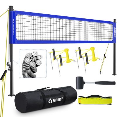 Professional Outdoor Volleyball Net System with Adjustable Aluminum Poles, Anti-Sag Winch, Steel Cable Topline, Tournament-Grade 32FT Net, Boundary Line & Heavy-Duty Carry Bag