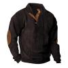 Mens Corduroy Sweatshirts Mock Neck Pullover Sweaters with Elbow Patches Lapel Collar Button Up Long Sleeve Henleys view 1
