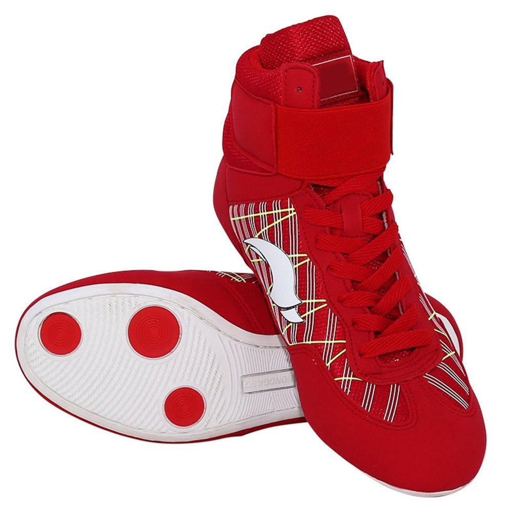 Kids Boxing Shoes High Top Wrestling Training Wrestling Shoes Boys Competition Training Shoes Youth (Red, 4 Big Kids)
