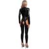 Agoky Women's Metallic Leather Bodysuit Hollow Out Jumpsuit Front Zipper Long Sleeves Full Catsuits Black XX-Large view 2