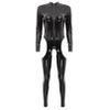 Agoky Women's Metallic Leather Bodysuit Hollow Out Jumpsuit Front Zipper Long Sleeves Full Catsuits Black XX-Large view 3