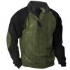 Mens Corduroy Sweatshirts Mock Neck Pullover Sweaters with Elbow Patches Lapel Collar Button Up Long Sleeve Henleys view 1