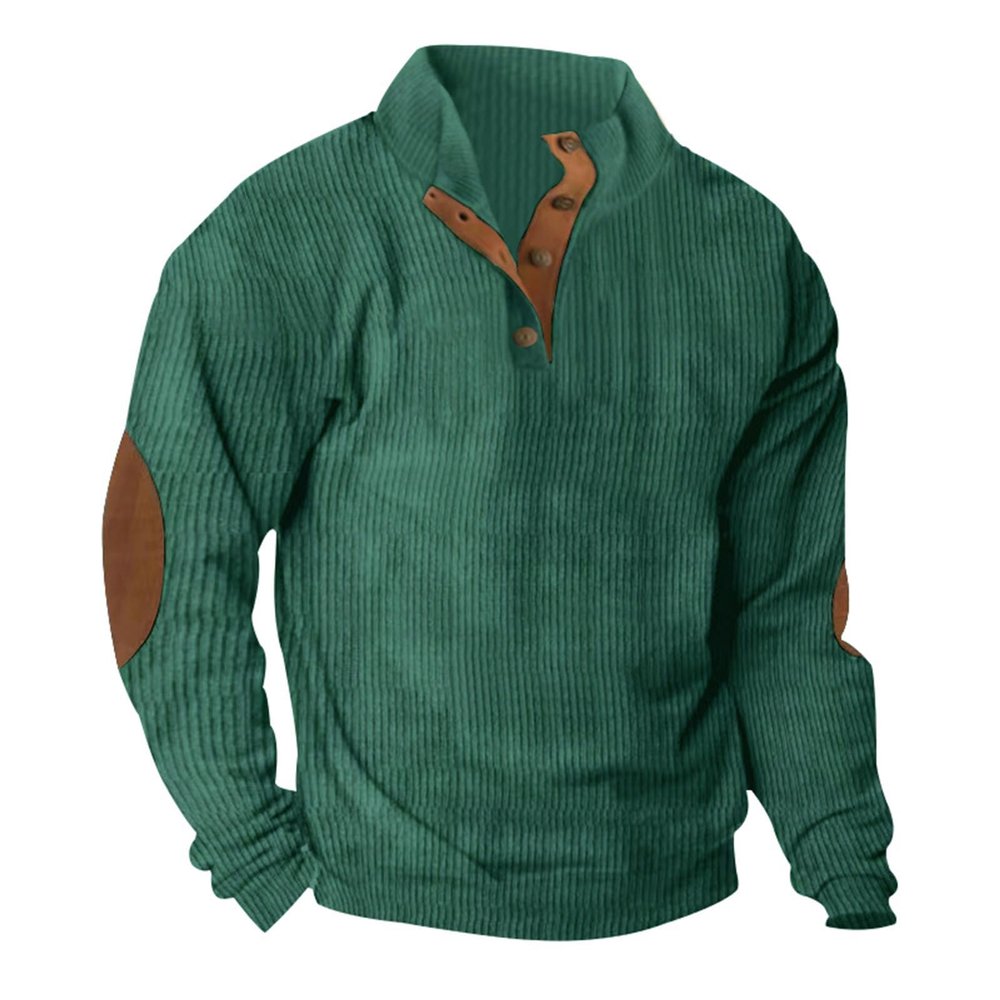 Gifts for All Mens Corduroy Sweatshirts Mock Neck Pullover Sweaters with Elbow Patches Lapel Collar Button Up Long Sleeve Henleys