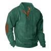 Gifts for All Mens Corduroy Sweatshirts Mock Neck Pullover Sweaters with Elbow Patches Lapel Collar Button Up Long Sleeve Henleys view 1
