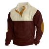 Mens Corduroy Sweatshirts Mock Neck Pullover Sweaters with Elbow Patches Lapel Collar Button Up Long Sleeve Henleys view 1