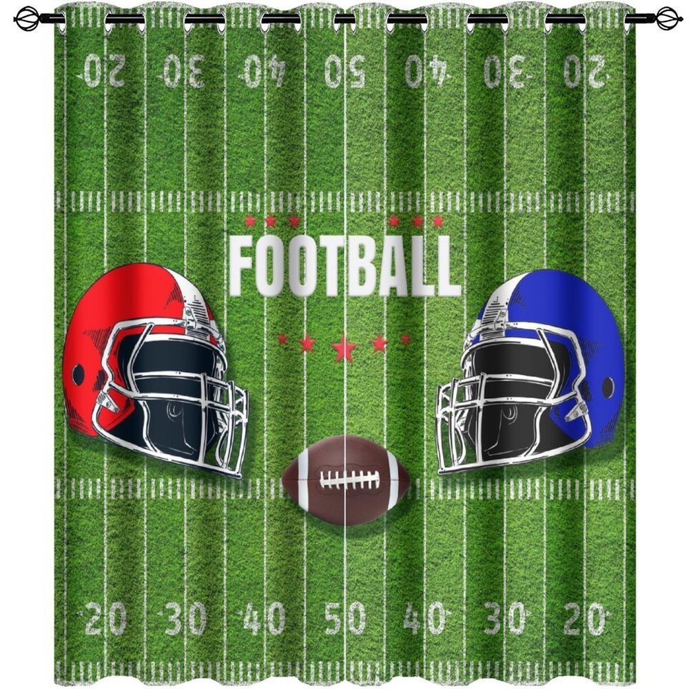 Brebasf American Football Sports Games Perforated Window Treatments,Abstract Rugby Ball Helmet Design Curtain Suitable for Bedroom,Living Room,Kitchen-2 Panels 63" L x27.5 W