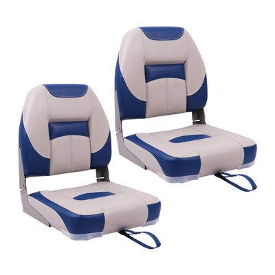 Deckpro Deluxe Low Back Boat Seat, Fold-Down Fishing Boat Seat Grey/Blue (2 Seats)