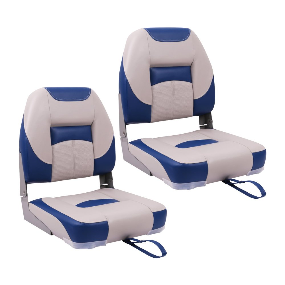 Deckpro Deluxe Low Back Boat Seat, Fold-Down Fishing Boat Seat Grey/Blue (2 Seats)