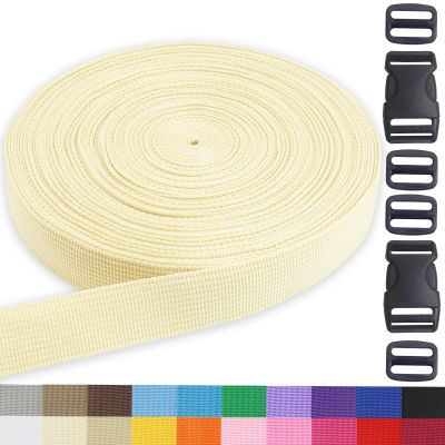 1 inch Webbing Ribbon-Ivory White Durable Polypropylene Webbing Straps with Buckles,20 Yards for Tie-Downs, Camping, Climbing, Backpack Bags, DIY Crafts, Lawn Chair Replacement, and Seat Belts