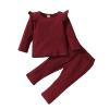 Toddler Boy Girls Clothes Casual Soild Color Ribbed Long Sleeves Top Pants Set Outfit Kids Fall 4t (Wine, 2-3 Years) view 1