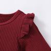 Toddler Boy Girls Clothes Casual Soild Color Ribbed Long Sleeves Top Pants Set Outfit Kids Fall 4t (Wine, 2-3 Years) view 2