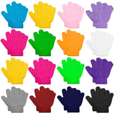 ONESING 16 Pairs Kid Gloves Knitted Children Gloves Bulk for Boys Girls - Stylish and Snug Winter Accessories