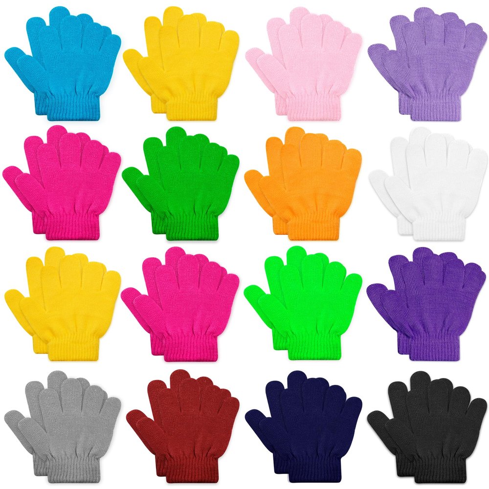ONESING 16 Pairs Kid Gloves Knitted Children Gloves Bulk for Boys Girls - Stylish and Snug Winter Accessories