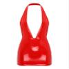 Miutii Women's Patent Leather Wet Look Zip Back Sleeveless Backless Halter Bodycon Lingerie Dress Red 3X-Large view 4