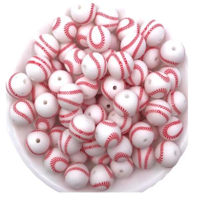 10pcs Baseball Silicone Beads 15mm, Baseball Sports Silicone Beads, Sports Silicone Bead, Jewelry Beads, Beads for Keychains