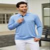 Men's Casual Polo Shirts Classic Button Basic Long Sleeve Shirt Solid Color Cotton Tees Stylish Tops Dark Red view 2