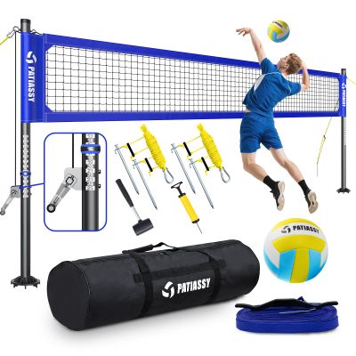 Heavy Duty Professional Volleyball Net Set for Backyard & Beach, 32-Ply Reinforced Net with Steel Anti-Sag Winch, Height-Adjustable Rust-Proof Aluminum Poles & Portable Carry Bag